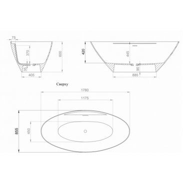 Ванна из искусственного камня Salini Diva 102211G, 178х85,5 см, цвет белый глянец