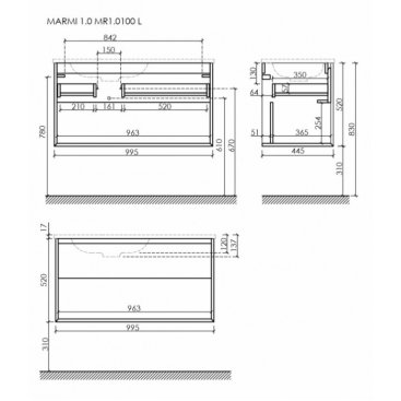 Мебель для ванной Sancos Marmi 1.0 100 дуб чарльстон Black левая