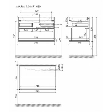 Мебель для ванной Sancos Marmi 1.0 80 дуб чарльстон Black