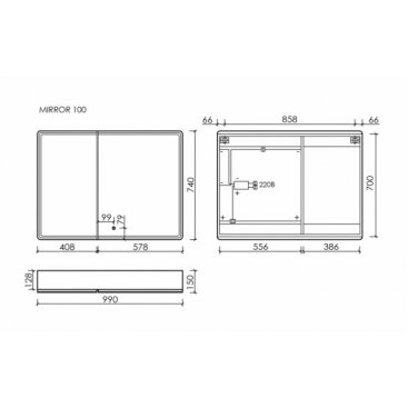 Зеркальный шкаф Sancos Mirror 100 дуб галифакс