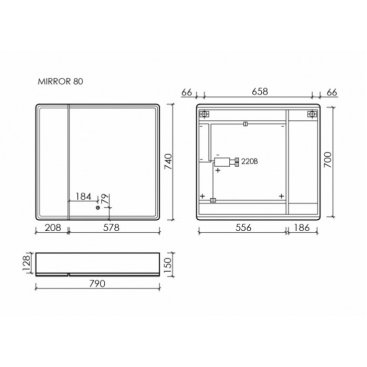 Зеркальный шкаф Sancos Mirror 80 дуб чарльстон