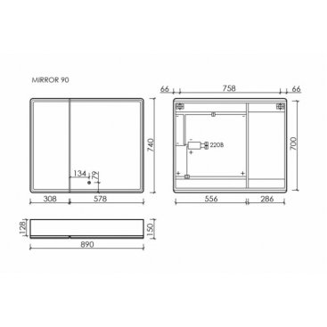 Зеркальный шкаф Sancos Mirror 90 дуб чарльстон