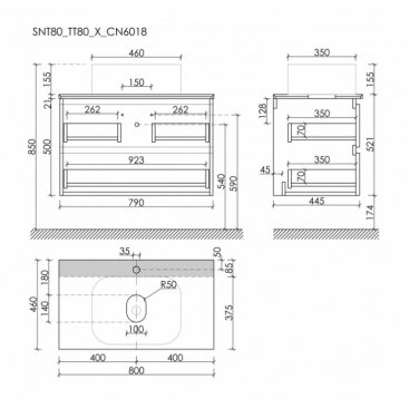 Мебель для ванной со столешницей Sancos Snob T 80 SNT80SM+TT80A2X+CN6018