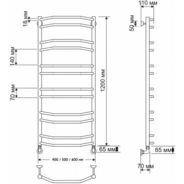 Полотенцесушитель водяной Secado Агата 4 500x1200 бронза