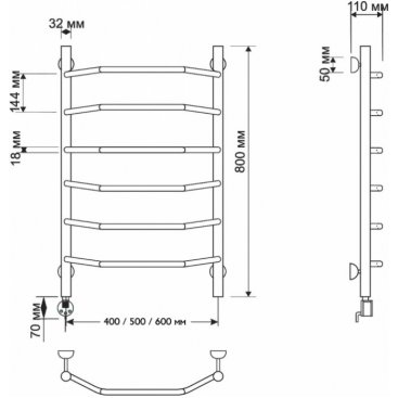 Полотенцесушитель электрический Secado Агата 1 Trenza 500x800 бронза