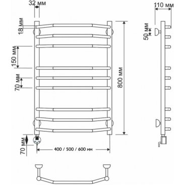 Полотенцесушитель электрический Secado Агата 2 500x800