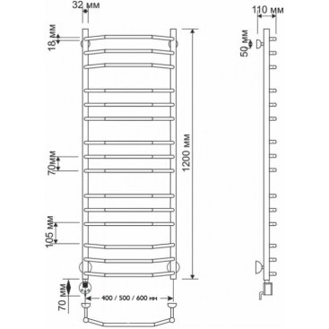 Полотенцесушитель электрический Secado Агата 2 600x1200 бронза