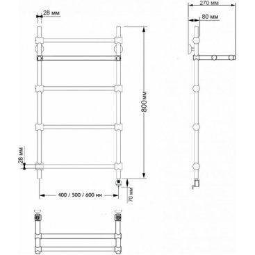 Полотенцесушитель электрический Secado Флоренция 3 500x800