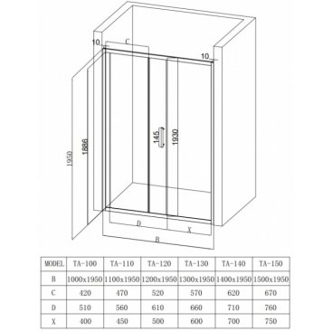 Душевая дверь Taliente TA-130-1CP 130 см