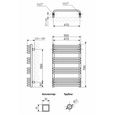 Полотенцесушитель электрический Terma Alex 760x500 белый матовый