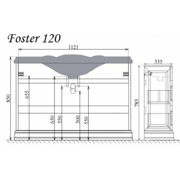 Мебель для ванной напольная Tessoro Foster 120 белая с патиной золото