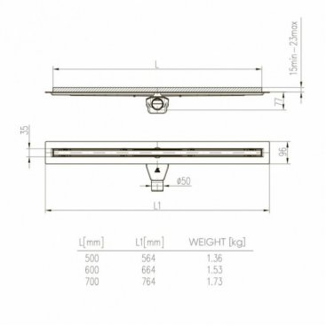 Душевой лоток Veconi Slim-line 600 с рамой из нержавеющей стали