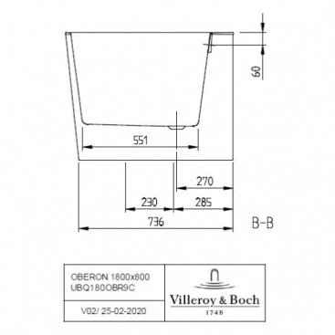 Ванна Villeroy&Boch Oberon 2.0 180x80 пристенная