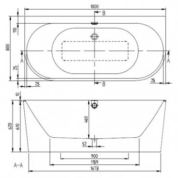 Ванна Villeroy&Boch Oberon 2.0 180x80 пристенная