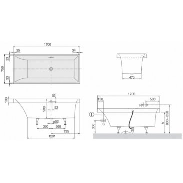 Ванна Villeroy&Boch Squaro 170x75