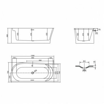 Ванна акриловая Vincea VBT-301-1500 150x80