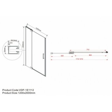 Душевая дверь Vincea Extra VDP-1E 110-120 стекло 8 мм, вороненая сталь