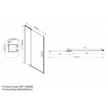 Душевая дверь Vincea Extra VDP-1E 80-90 вороненая сталь