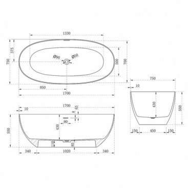 Ванна Vincea Solid Surface VBT-6S01MG 170x75