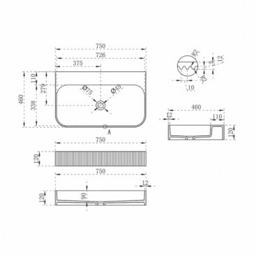 Раковина Vincea Solid Surface VWB-6SG 75 см