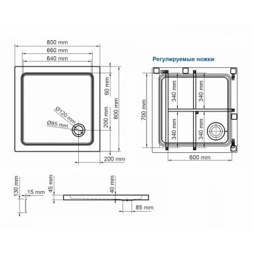 Душевой поддон WasserKRAFT Amper 29Т02 80x80