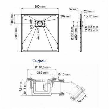 Душевой поддон WasserKRAFT Elbe 74T02 80x80