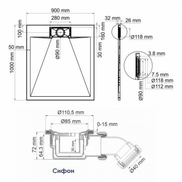 Душевой поддон WasserKRAFT Elbe 74T22 100x90