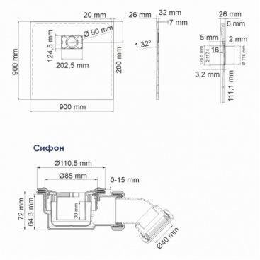 Душевой поддон WasserKRAFT Elbe 74T03 90x90 см