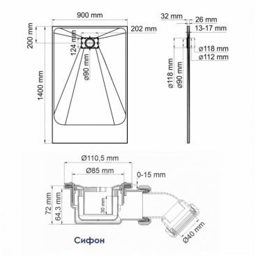 Душевой поддон WasserKRAFT Elbe 74T36 140x90