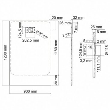 Душевой поддон WasserKRAFT Leine 35T07 120x90 см