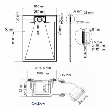 Душевой поддон WasserKRAFT Main 41T14 110x80