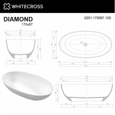 Ванна искусственного камня Whitecross Diamond 0201.170087.100 170x87 см