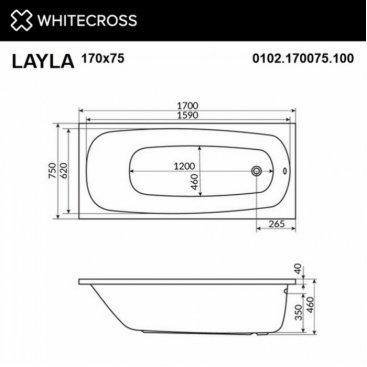 Ванна Whitecross Layla Ultra Nano 170x75 золото