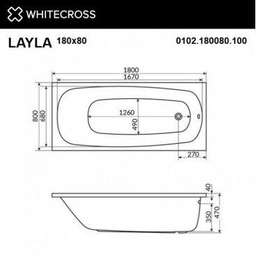 Ванна Whitecross Layla Ultra 180x80 хром