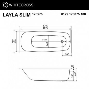 Ванна Whitecross Layla Slim Nano 170x75 золото