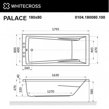 Ванна Whitecross Palace Soft 180x80 бронза
