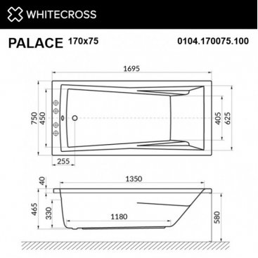 Ванна Whitecross Palace Line 170x75 хром