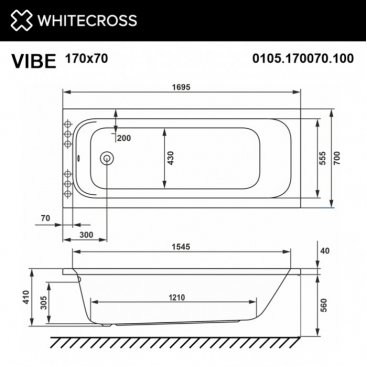 Ванна Whitecross Vibe Soft 170x70 хром