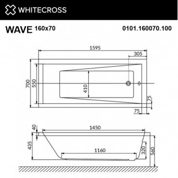 Ванна Whitecross Wave Ultra Nano 160x70 золото