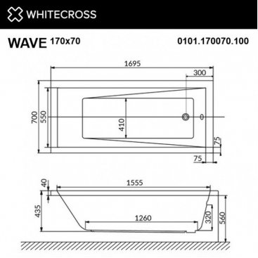Ванна Whitecross Wave Smart Nano 170x70 золото