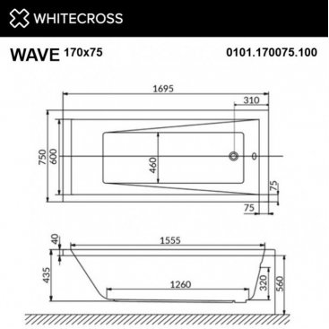 Ванна Whitecross Wave Ultra Nano 170x75 золото