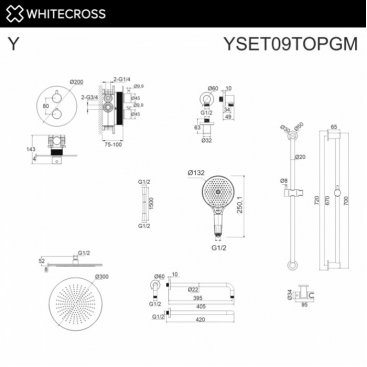 Душевая система Whitecross Y YSET09TOPGM оружейная сталь