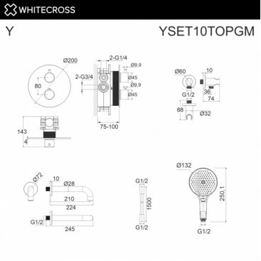 Душевая система Whitecross Y YSET10TOPGM оружейная сталь
